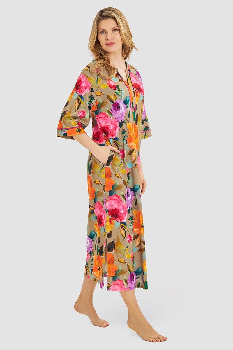 Rösch Nachthemd im Aquarell-Blüten-Druck Maxi-Länge Baumwolle/Modal