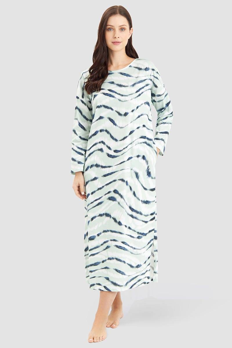 Rösch Nachthemd im Batidruck Mintgrün Maxilänge 100% Baumwolle