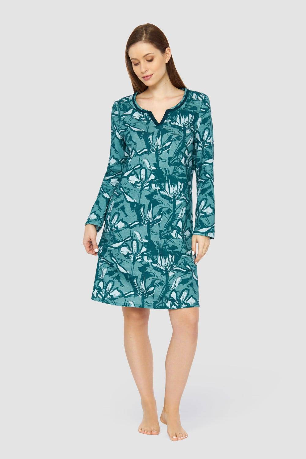 Rösch Nachthemd im Blumenmuster Petrol 100% Baumwolle Rösch Nachthemd im Blumenmuster Petrol 100% Baumwolle