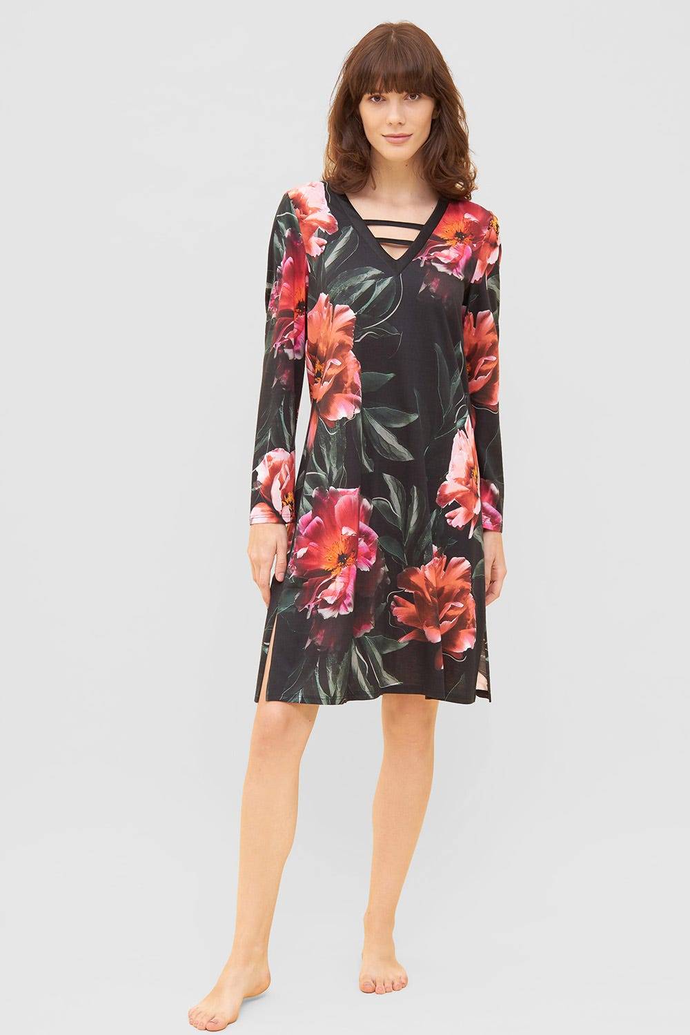 Rösch Nachthemd im eleganten Blumendruck V-Ausschnitt Baumwolle/Modal Rösch Nachthemd im eleganten Blumendruck V-Ausschnitt Baumwolle/Modal