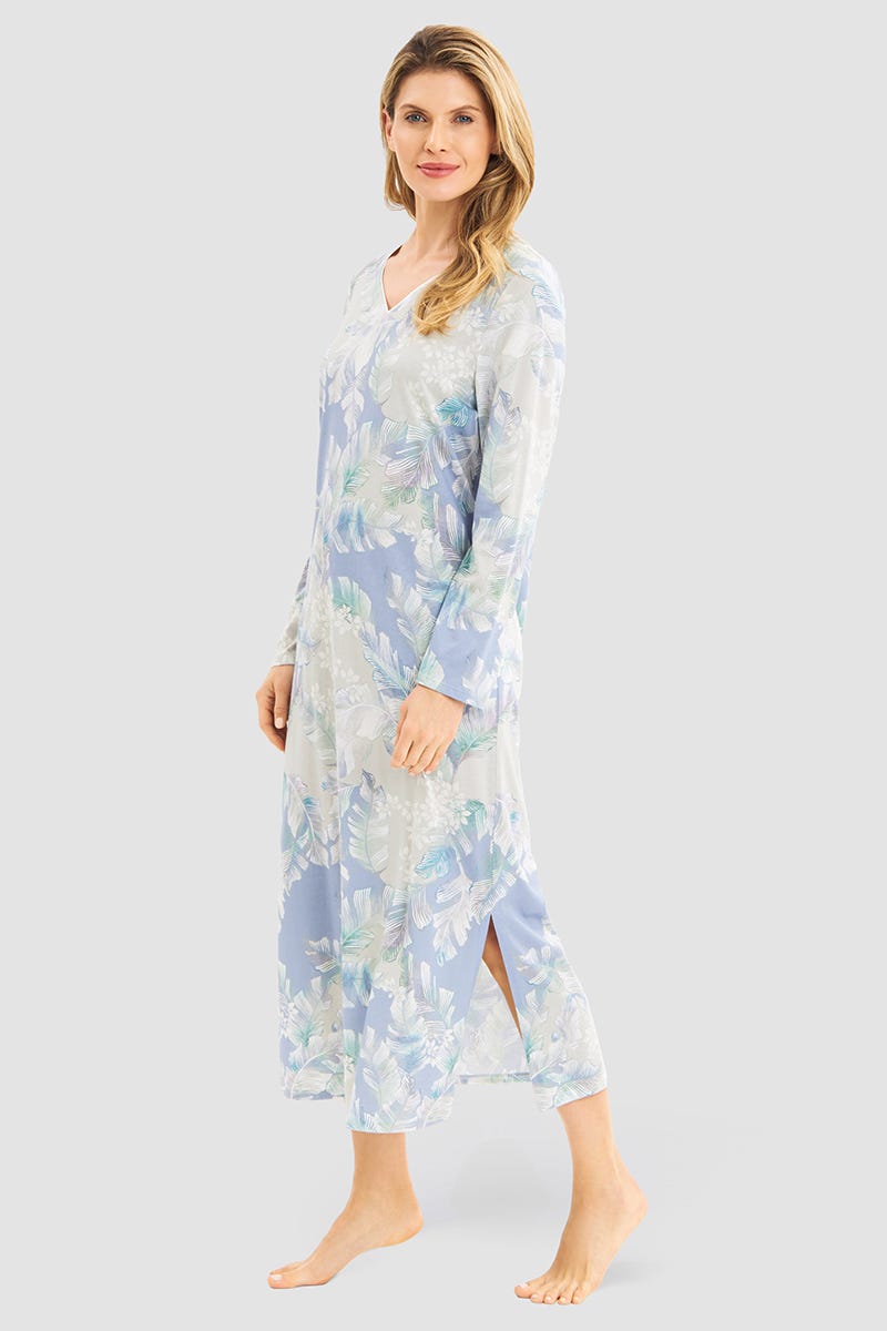 Rösch Nachthemd im Federdruck Art-Style Maxi-Länge Baumwolle/Modal