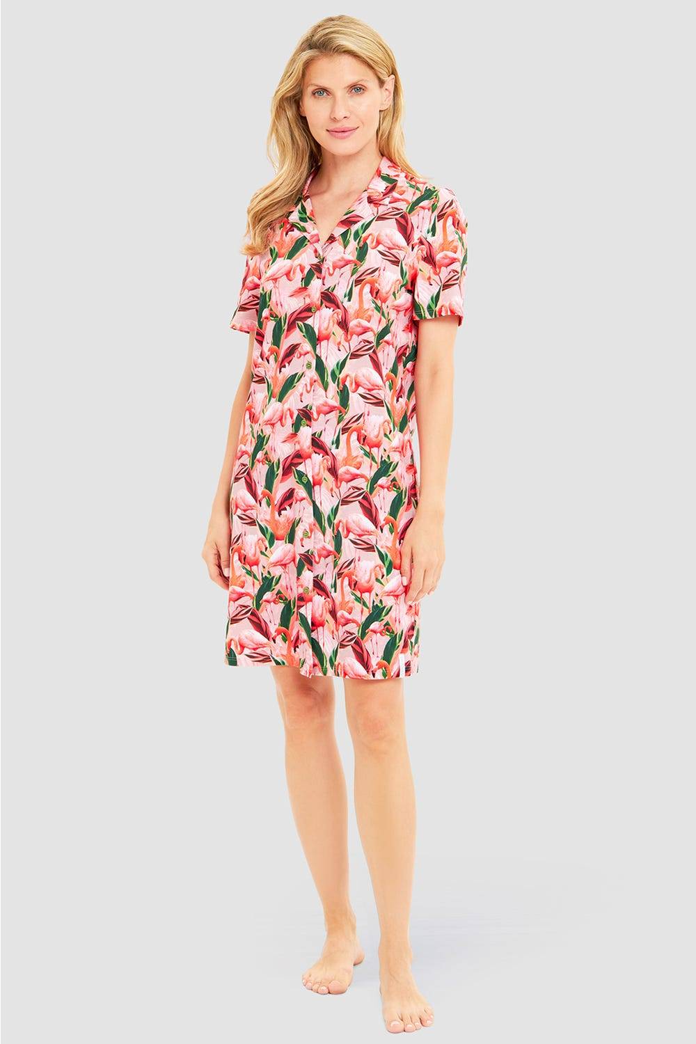 Rösch Nachthemd im Flamingo-Druck Baumwolle/Elasthan