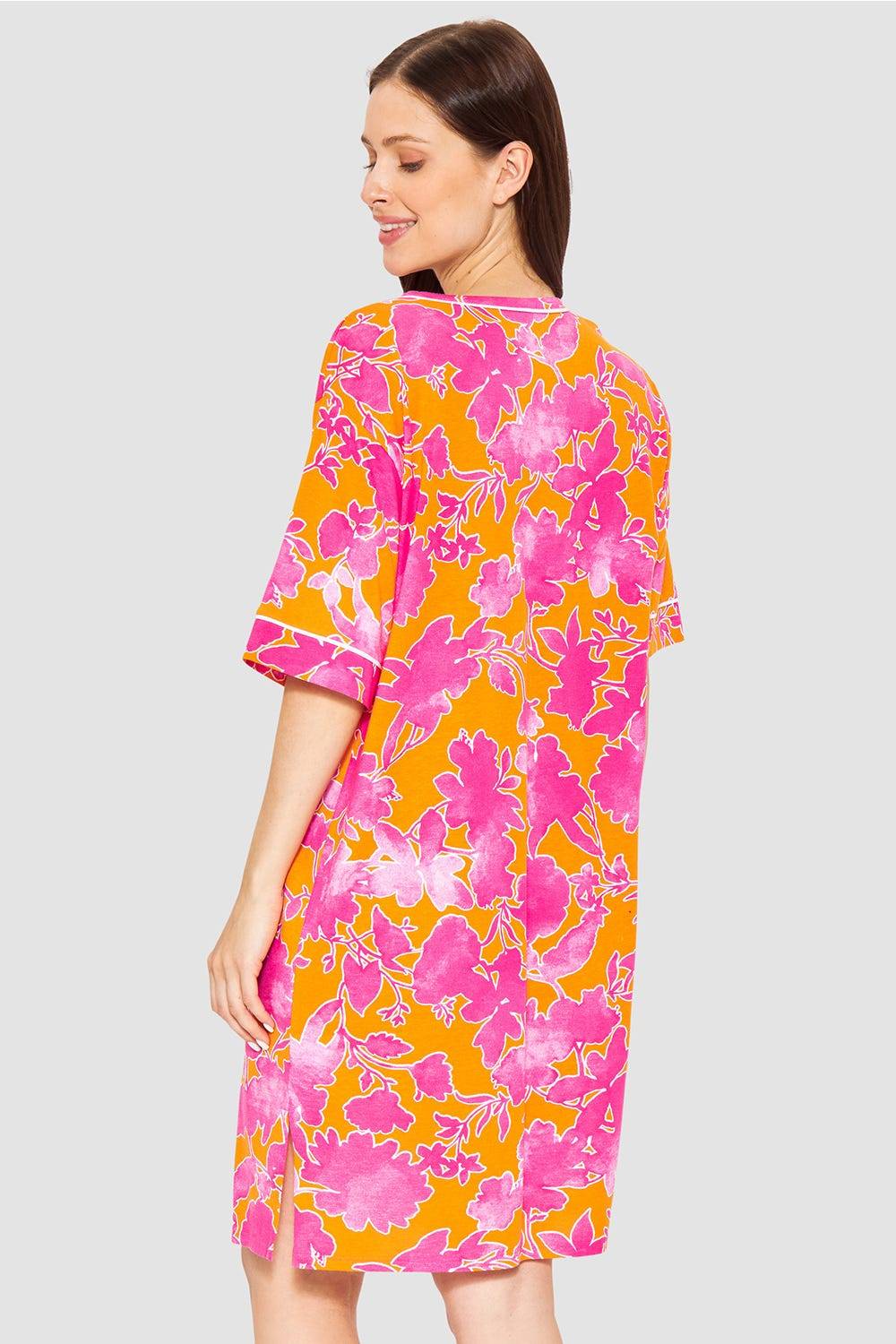 Rösch Nachthemd Im Floralen Druck Orange-Pink Tunika-Style Baumwolle/Modal