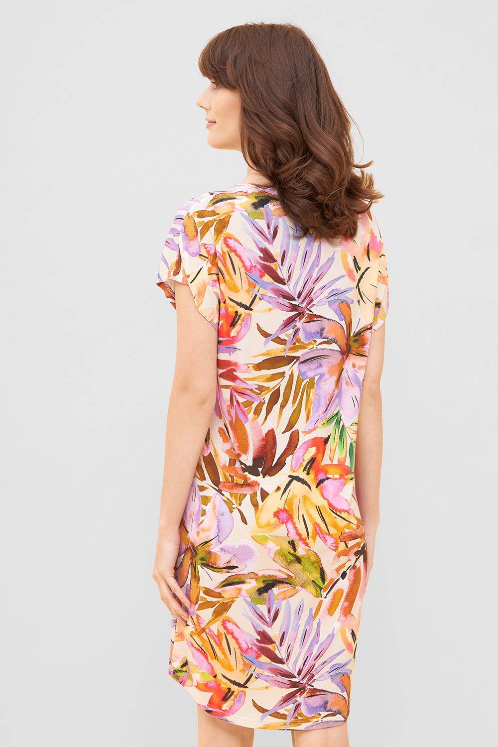 Rösch Nachthemd Im Fröhlichen Blätter-Druck Bunt Rundhals Sommer Viskose/Elasthan