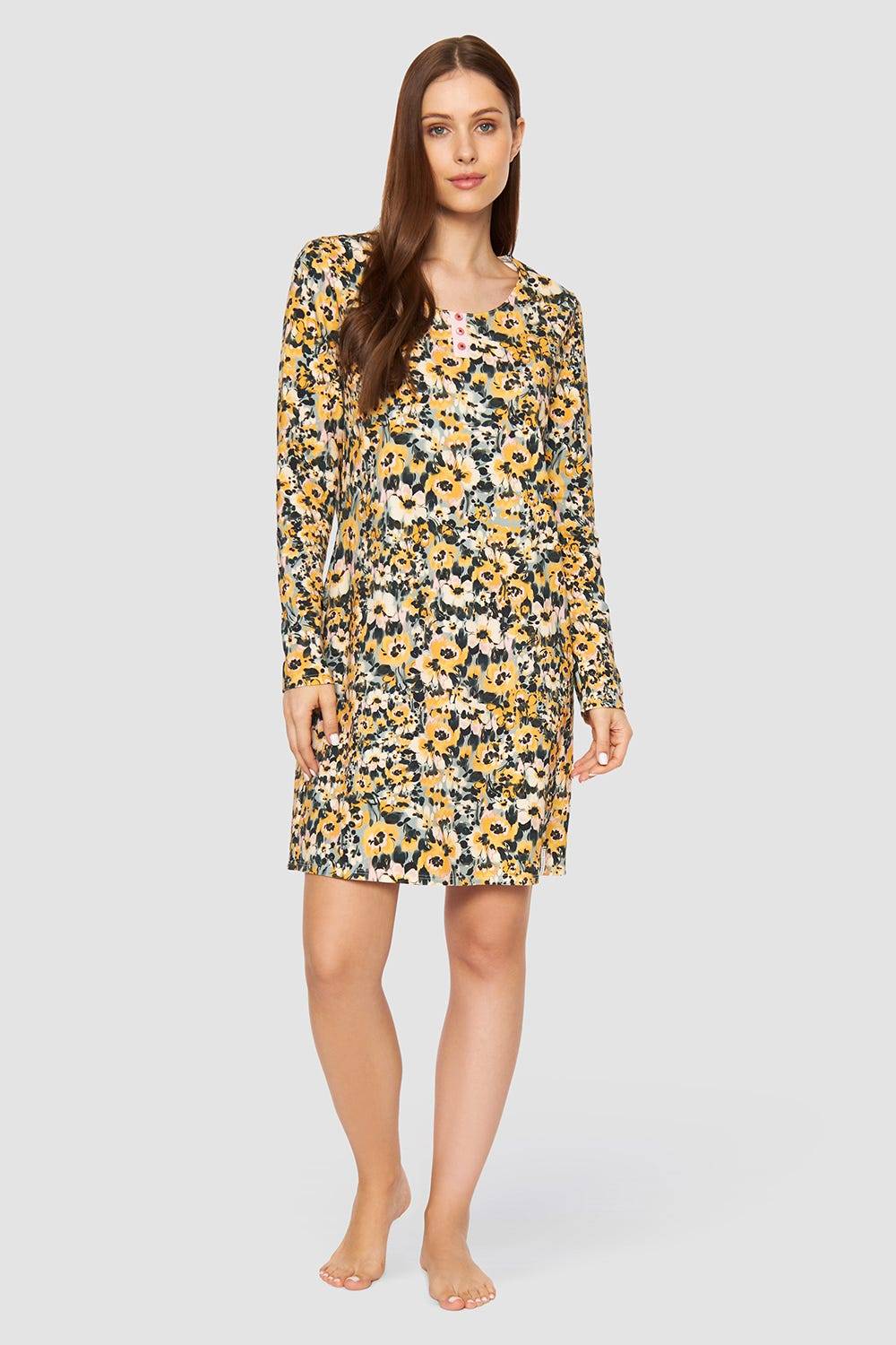 Rösch Nachthemd im gelben Blumenmuster Baumwolle/Elasthan