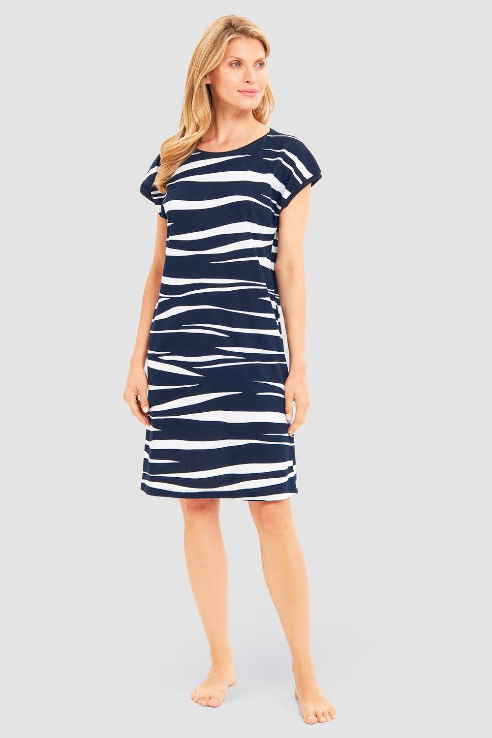 Rösch Nachthemd im Grafikdruck Wellenförmig 100% Baumwolle