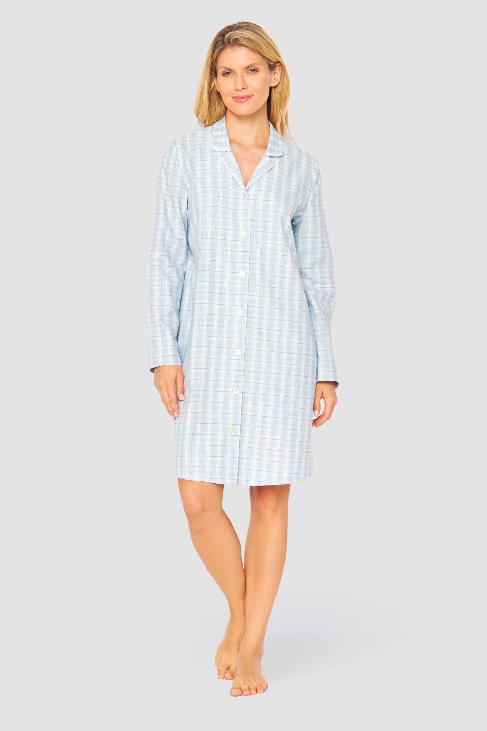 Rösch Nachthemd im Herrenhemdstil Flanell 100% Baumwolle