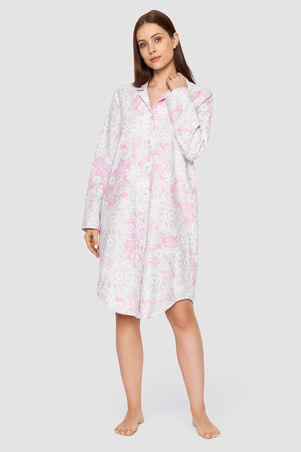 Rösch Nachthemd im Herrenstil Flanell Kuschlig 100% Baumwolle