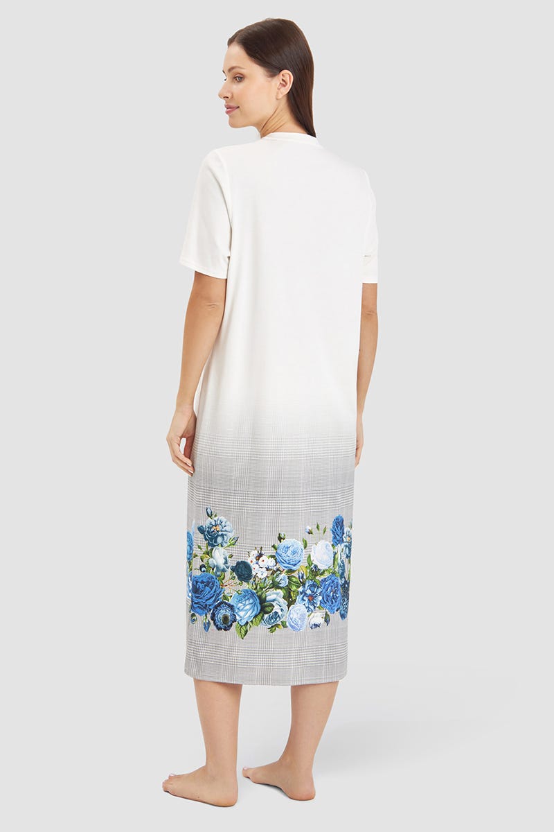 Rösch Nachthemd Im Karo-Druck Mit Blumen Maxi-Länge 100% Baumwolle