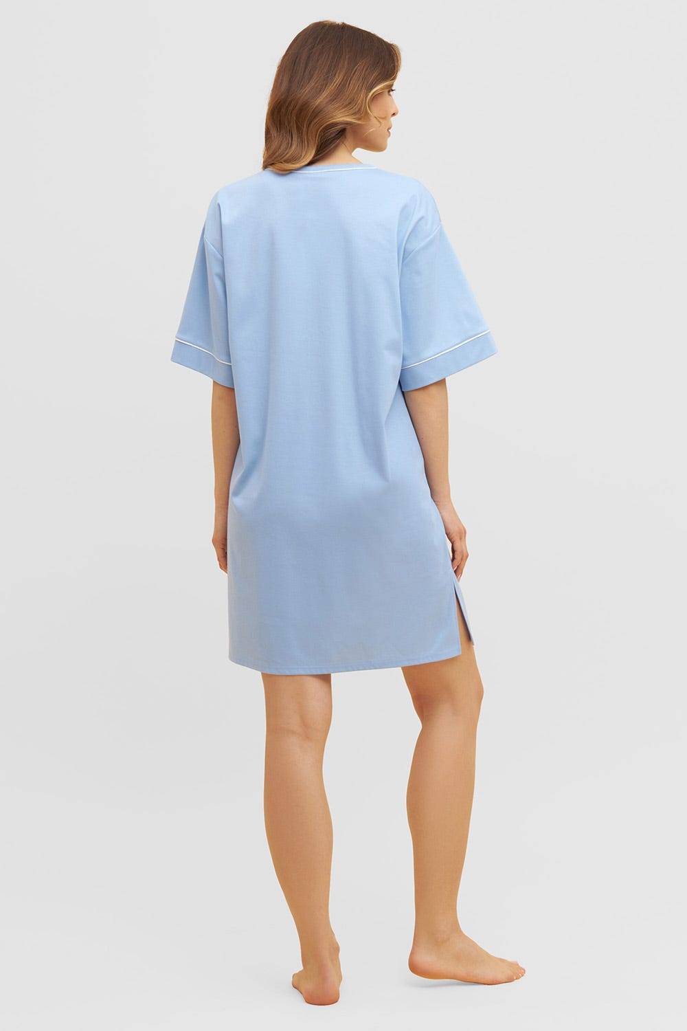 Rösch Nachthemd Im Kimono-Stil Paspeln Halbarm 100% Baumwolle