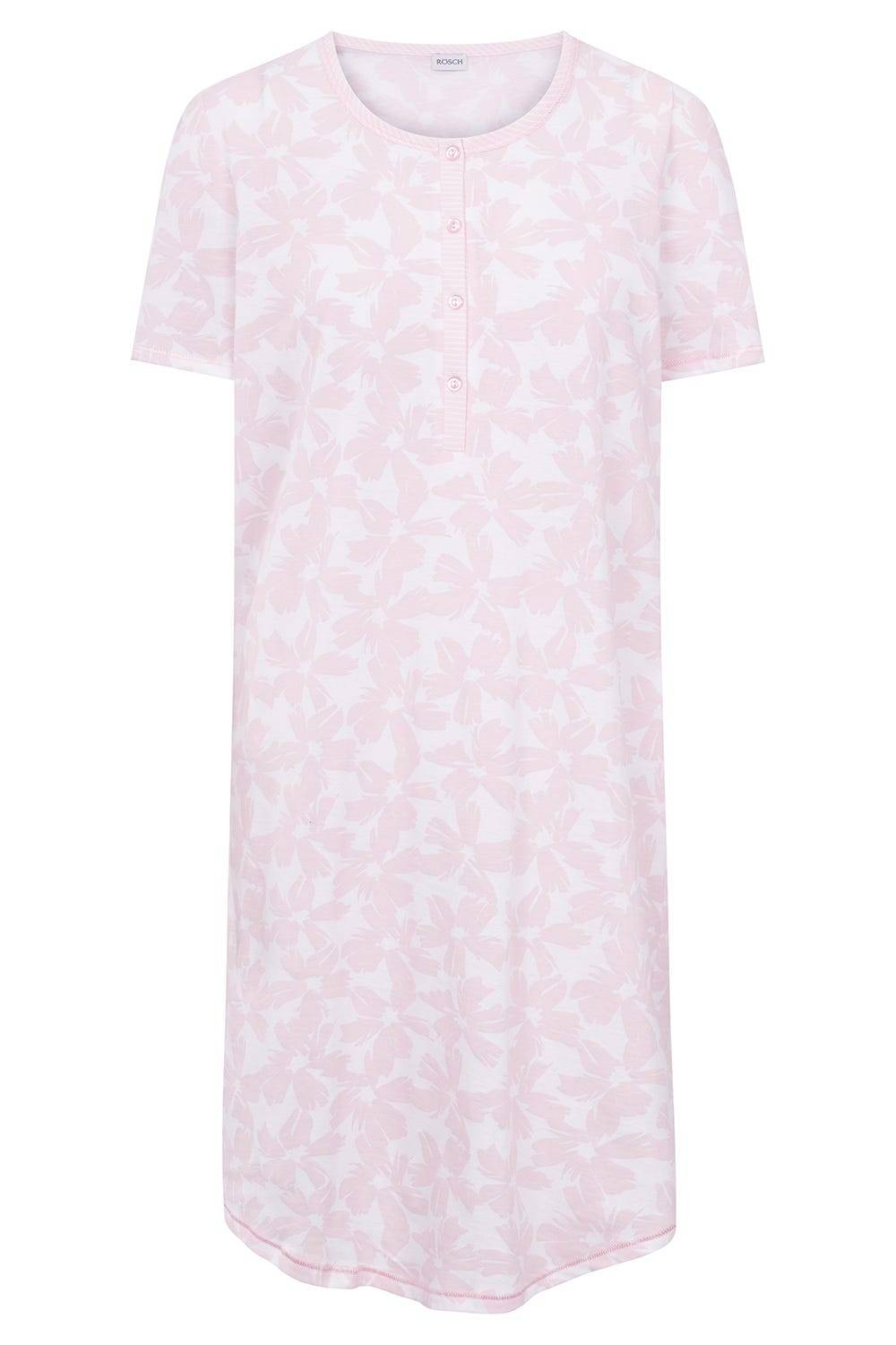 Rösch Nachthemd Im Muster-Mix Blumen Streifen Rosa 100% Baumwolle