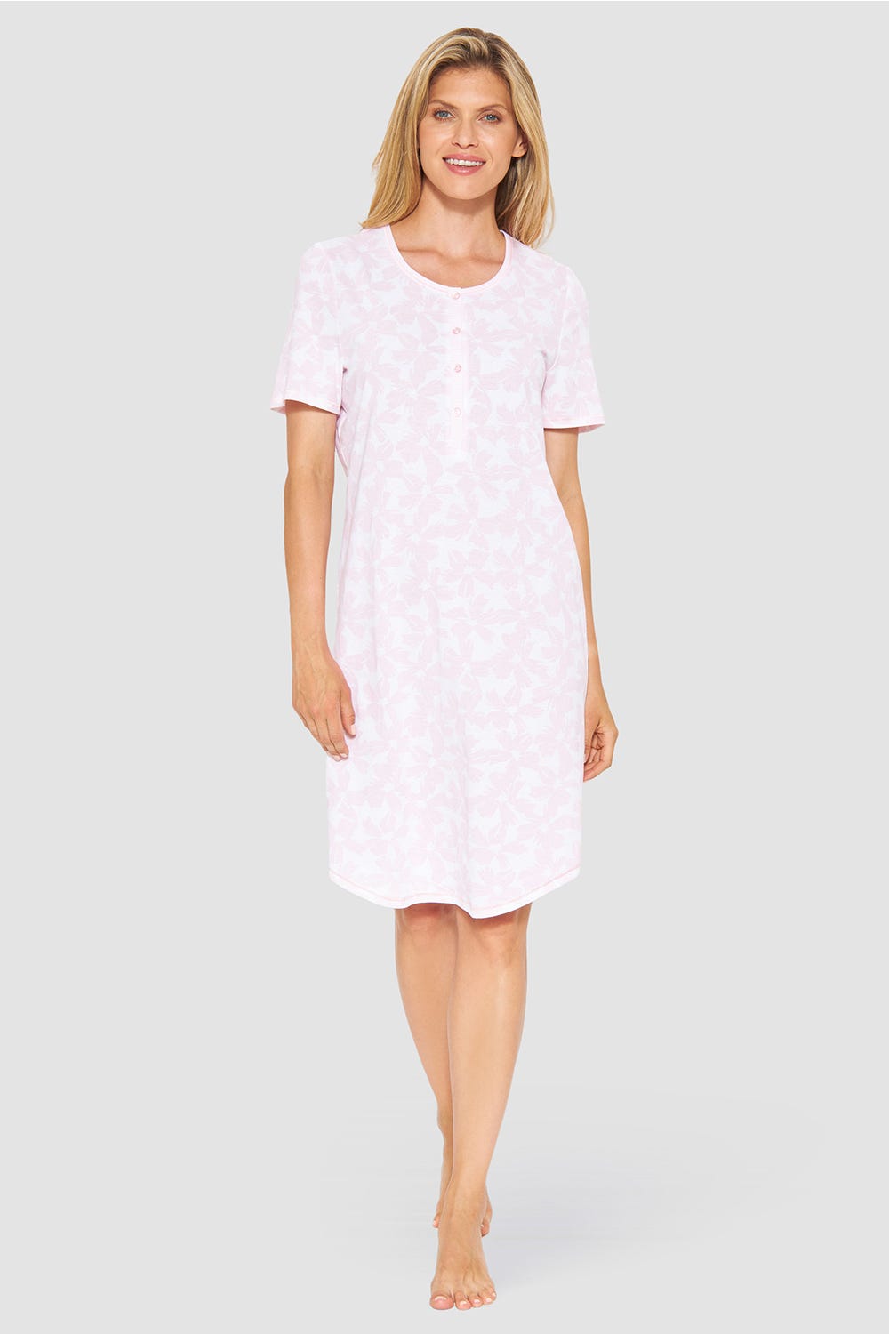 Rösch Nachthemd im Muster-Mix Blumen Streifen Rosa 100% Baumwolle