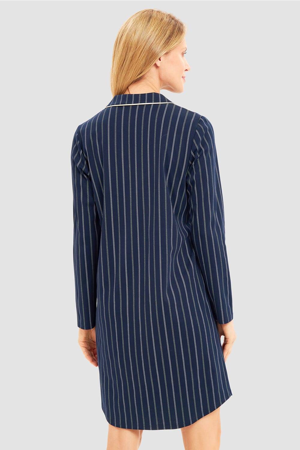 Rösch Nachthemd Im Nadelzug Dunkelblau Herrenhemdstil 100% Baumwolle