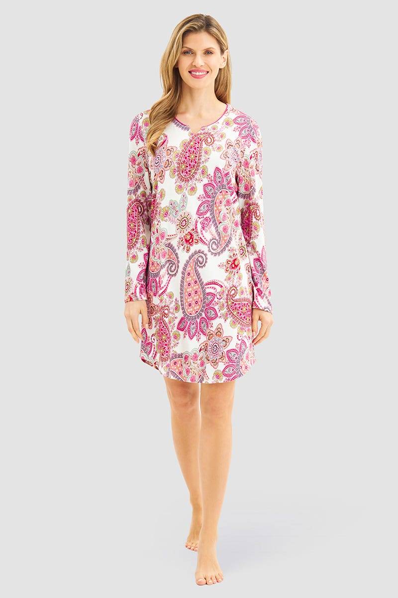 Rösch Nachthemd im Paisley-Druck Beerenfarben Baumwolle/Modal