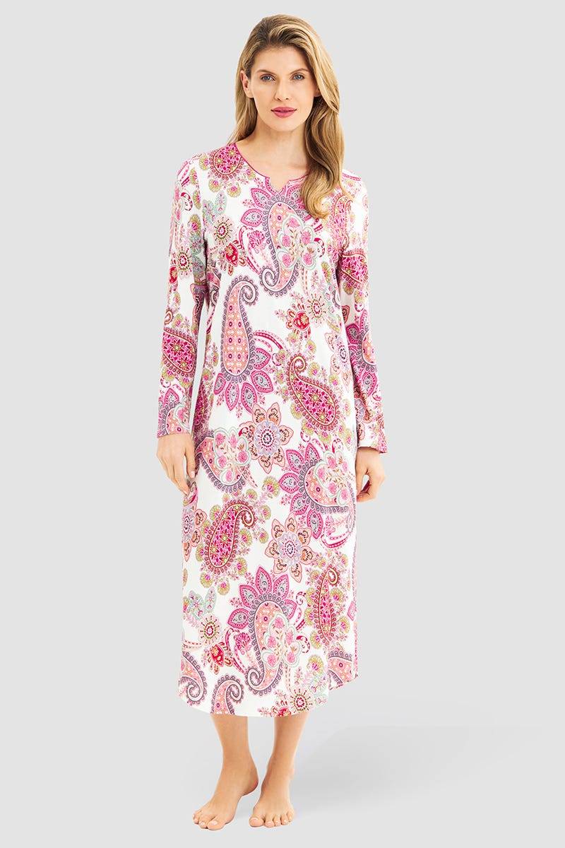 Rösch Nachthemd im Paisley-Druck Beerenfarben Maxi-Länge Baumwolle/Modal