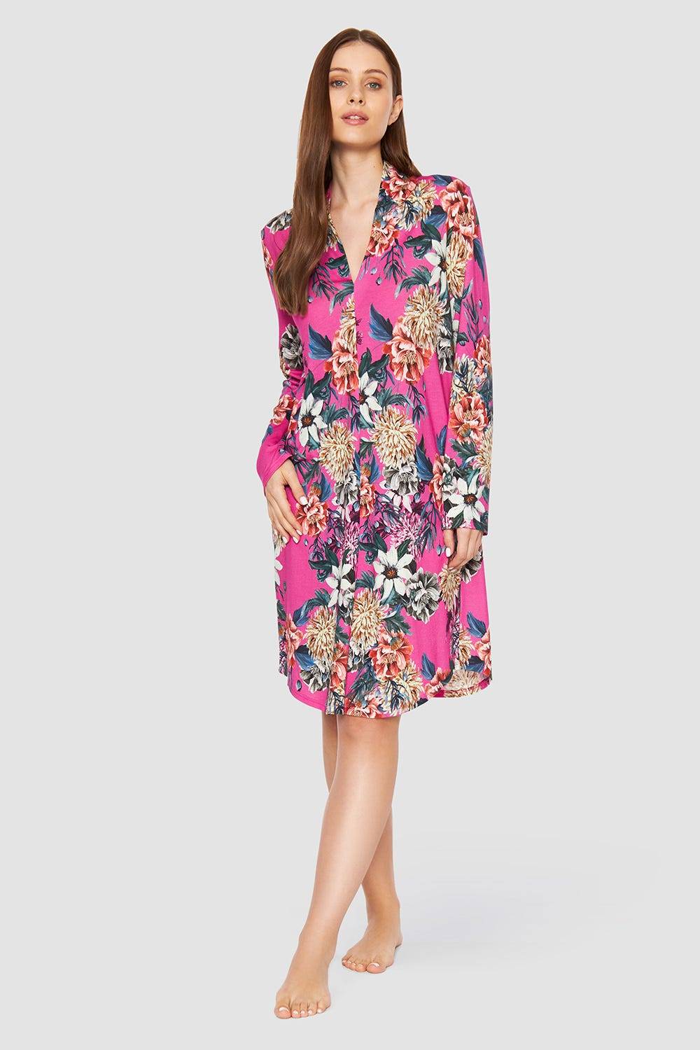 Rösch Nachthemd im pinken Blumendruck Baumwolle/Modal