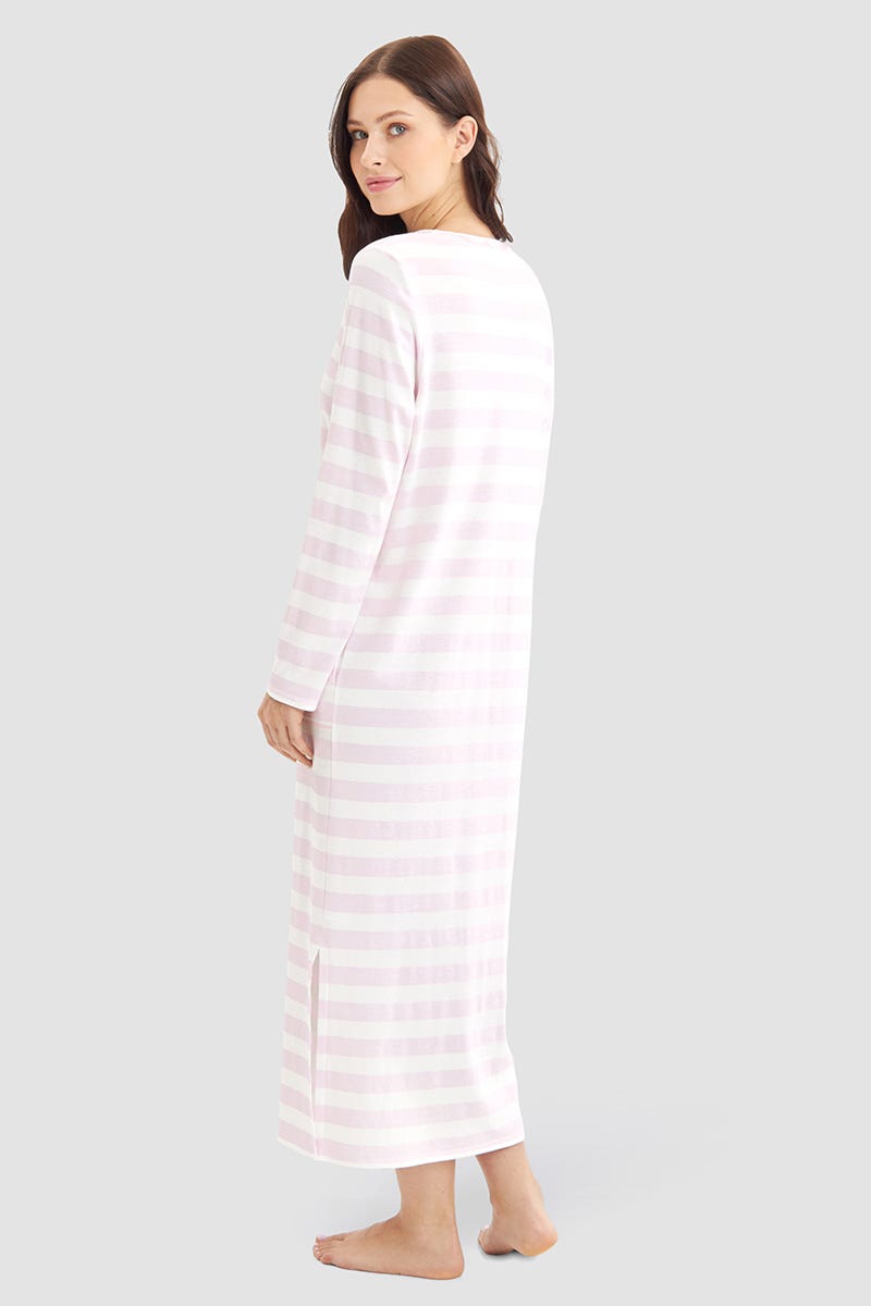 Rösch Nachthemd Im Ringeldruck Rosa Maxi-Länge 100% Baumwolle