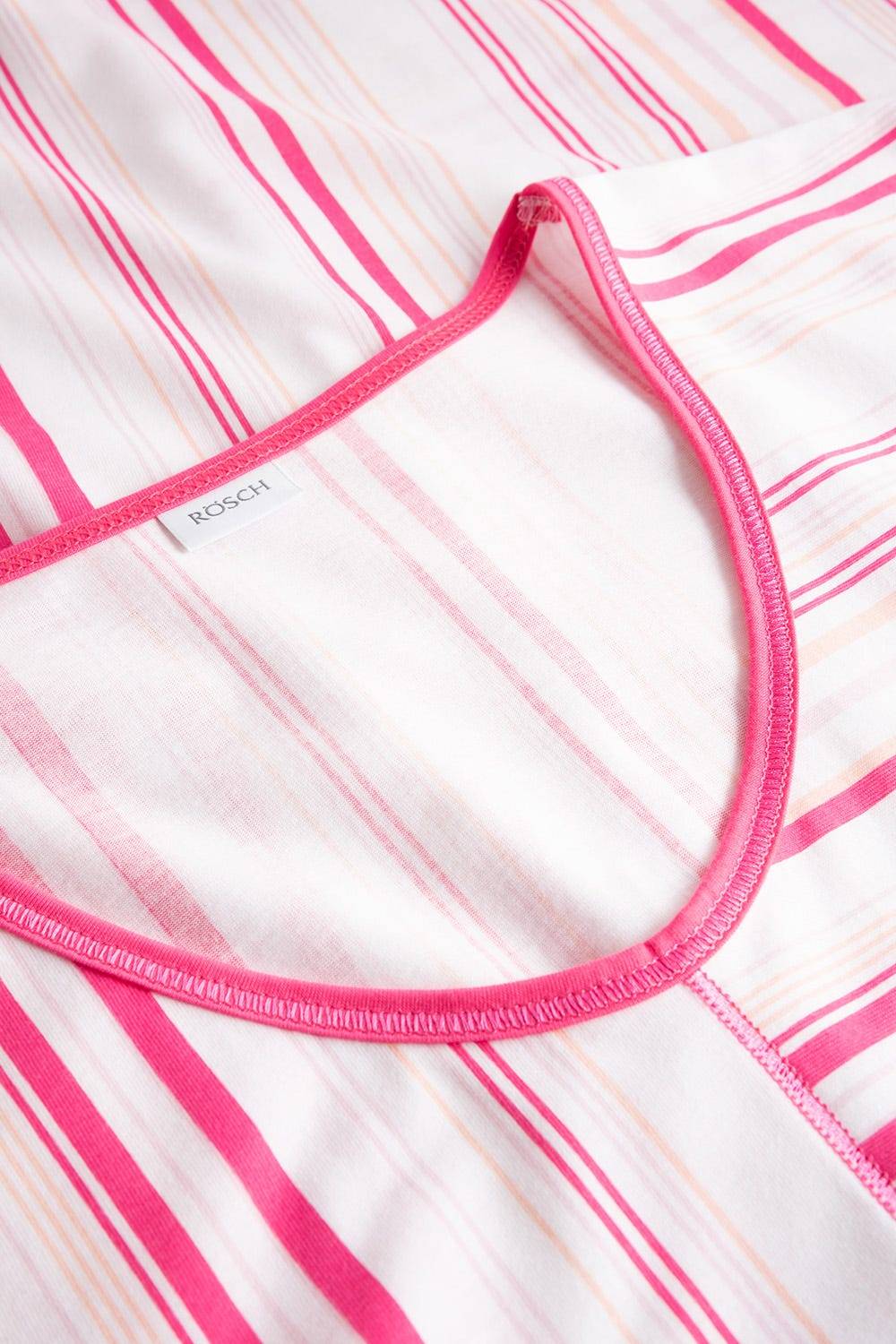 Rösch Nachthemd Im Rosa Streifendruck V-Ausschnitt Ziernähte 100% Baumwolle