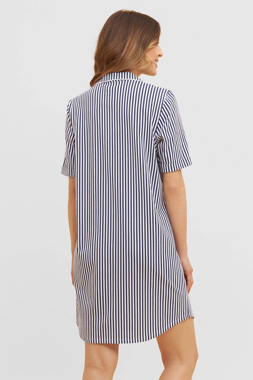 Rösch Nachthemd Im Streifendruck Herrenhemd-Stil Reverskragen Knopfleiste 100% Baumwolle