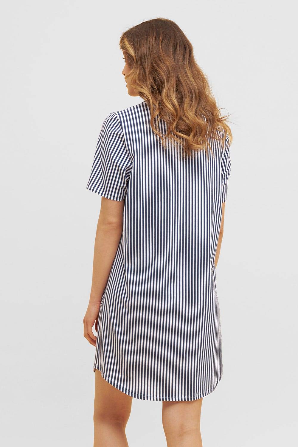 Rösch Nachthemd Im Streifendruck Muster-Mix Blumen Brusttasche 100% Baumwolle