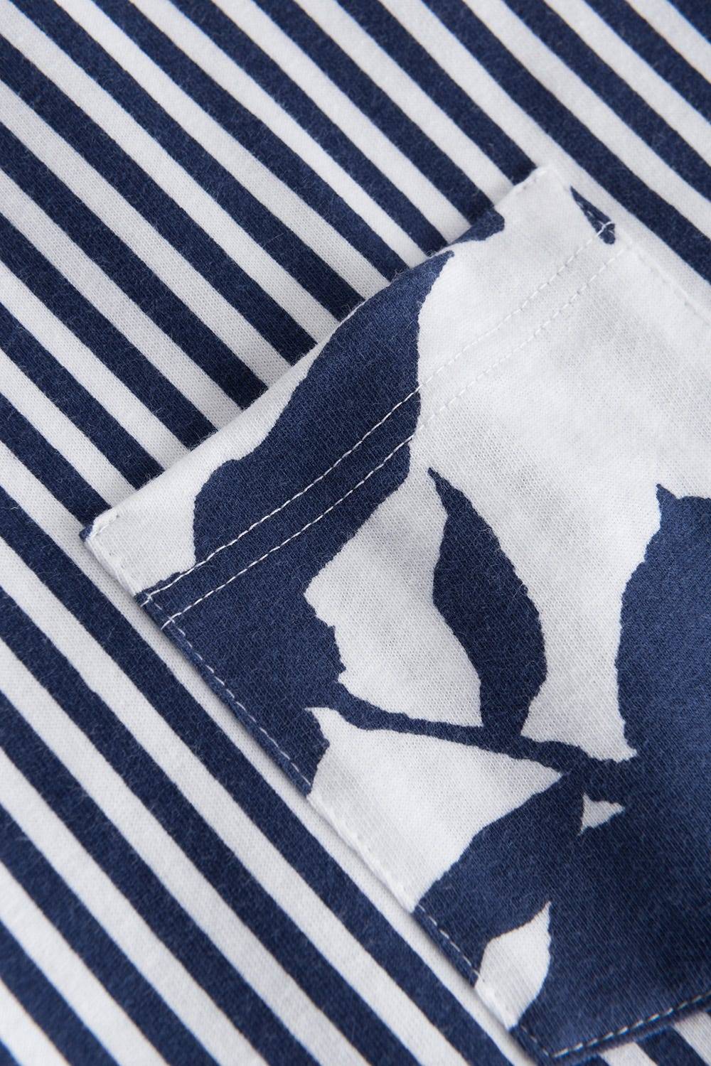 Rösch Nachthemd Im Streifendruck Muster-Mix Blumen Brusttasche 100% Baumwolle