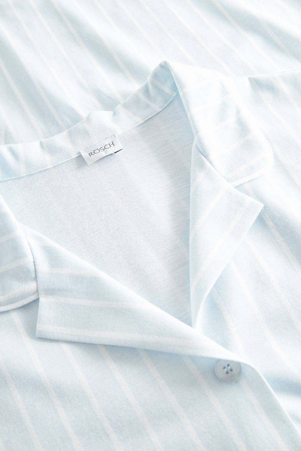 Rösch Nachthemd Kurz Im Streifenprint Hellblau Herrenhemdstil 100% Baumwolle