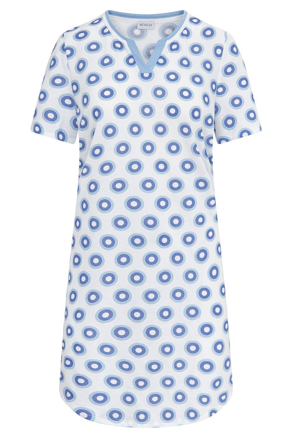 Rösch Nachthemd Kurzarm Im Punktedruck Blau-Weiß 100% Baumwolle