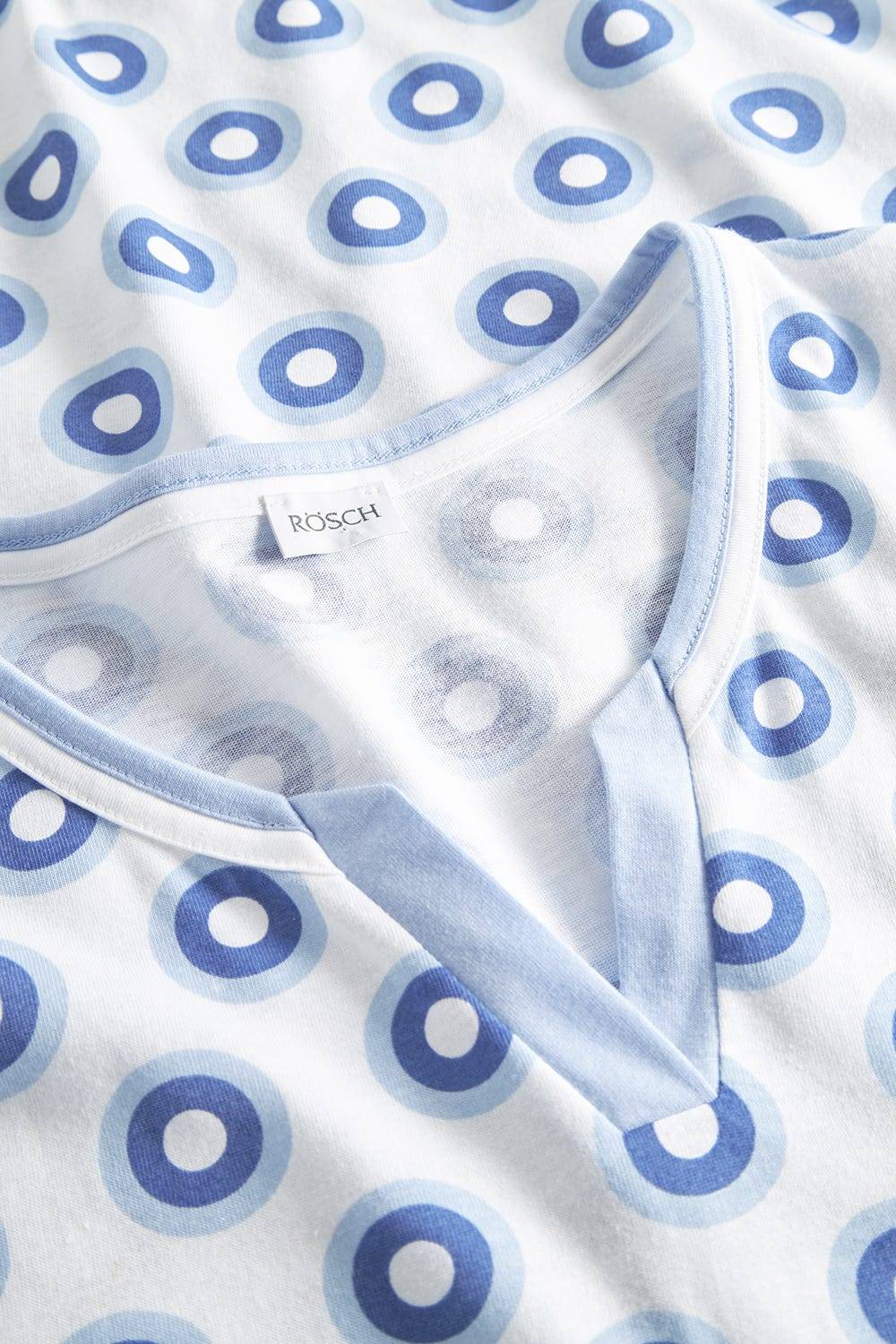 Rösch Nachthemd Kurzarm Im Punktedruck Blau-Weiß 100% Baumwolle