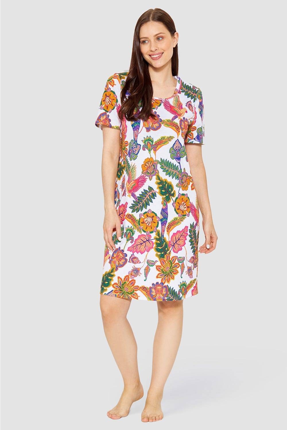 Rösch Nachthemd Kurzarm mit Blumenprint exotisch Baumwolle/Modal