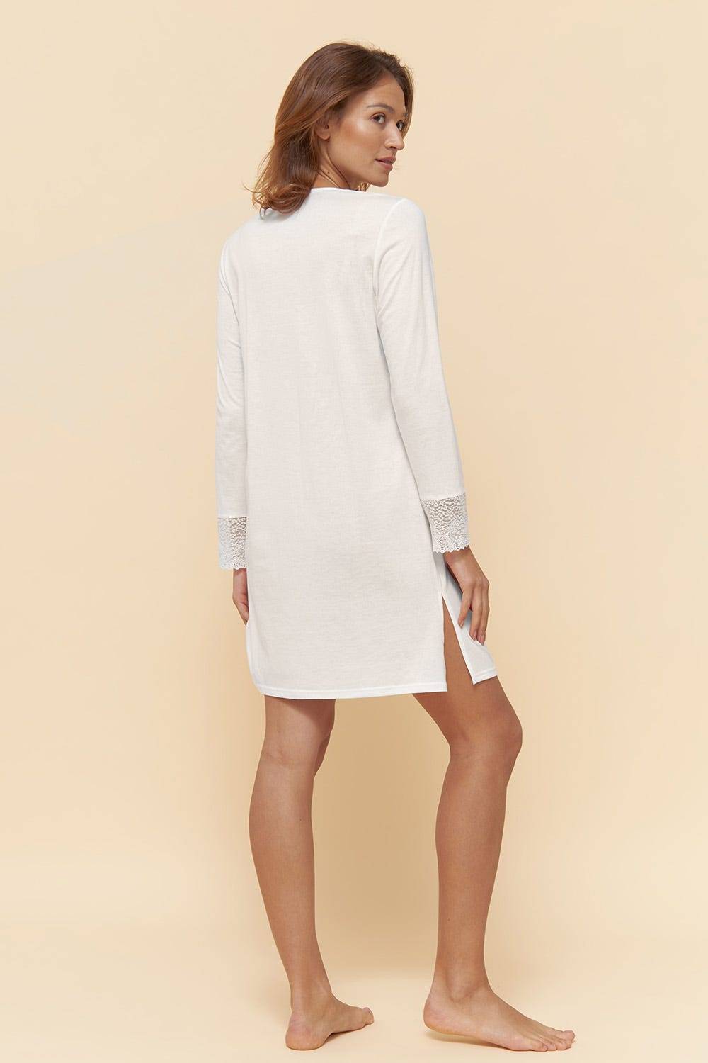 Rösch Nachthemd Mit Eleganten Spitzen-Details Einfarbig Romantisch Verspielt Baumwolle/Modal