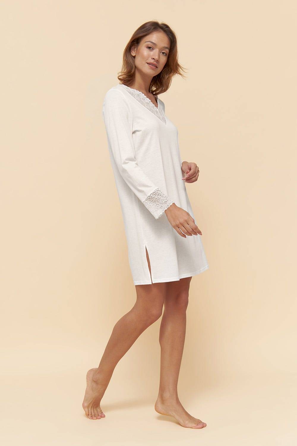Rösch Nachthemd mit eleganten Spitzen-Details einfarbig romantisch verspielt Baumwolle/Modal