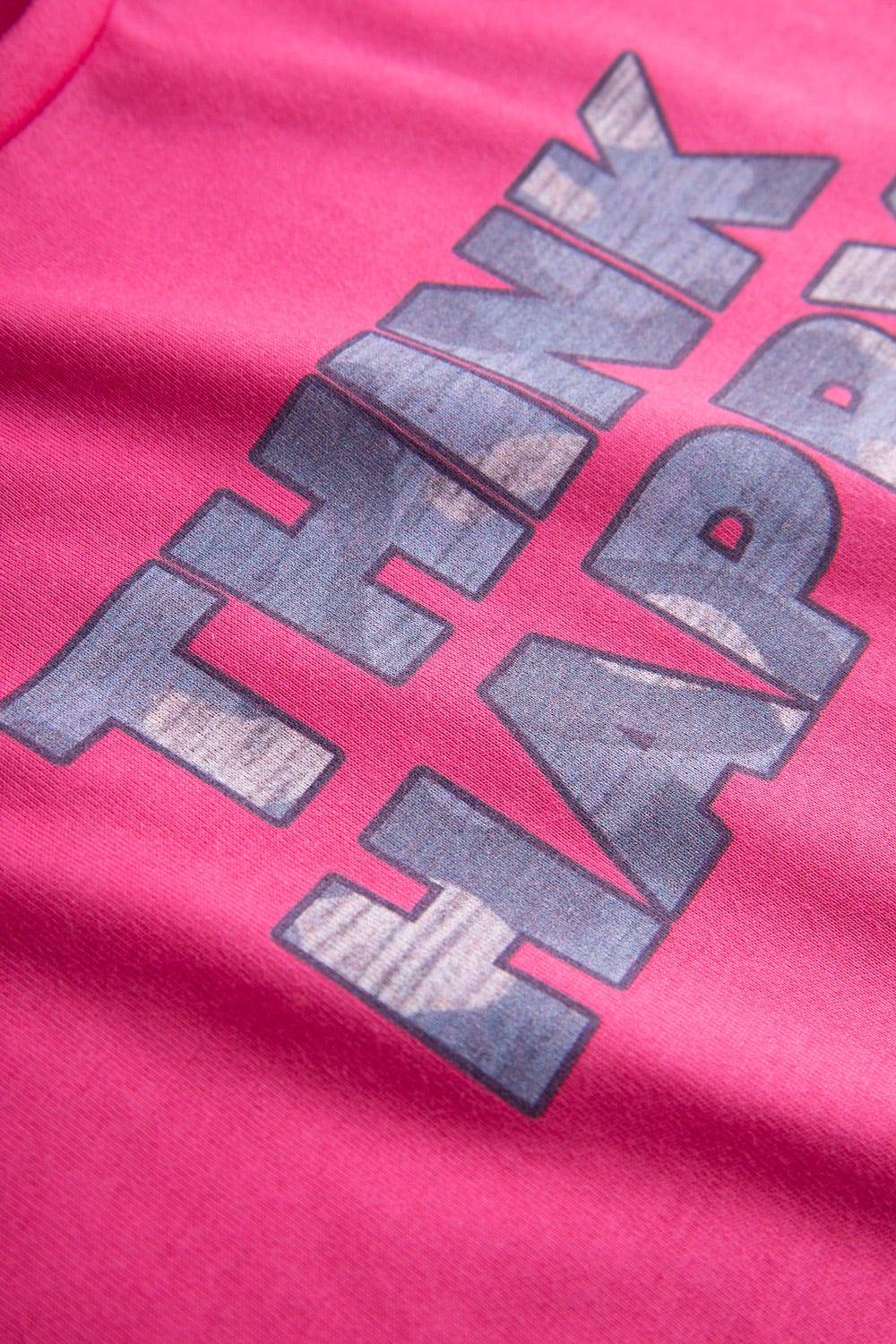 Rösch Nachthemd Mit Schriftzug "Think Happy" Pink Kurzarm 100% Baumwolle