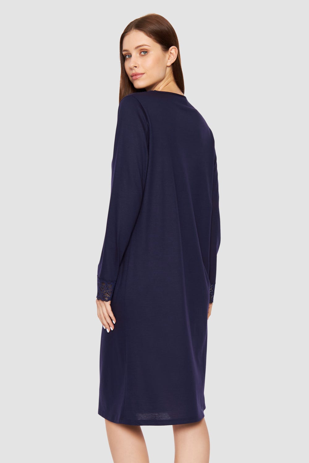 Rösch Nachthemd Mit Spitzendetails Dunkelblau Baumwolle/Modal