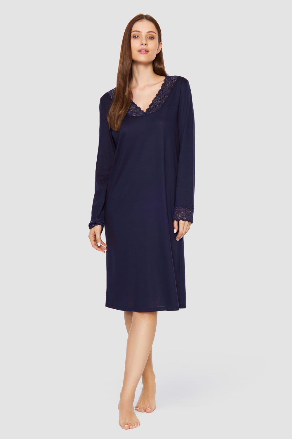 Rösch Nachthemd mit Spitzendetails Dunkelblau Baumwolle/Modal Rösch Nachthemd mit Spitzendetails Dunkelblau Baumwolle/Modal