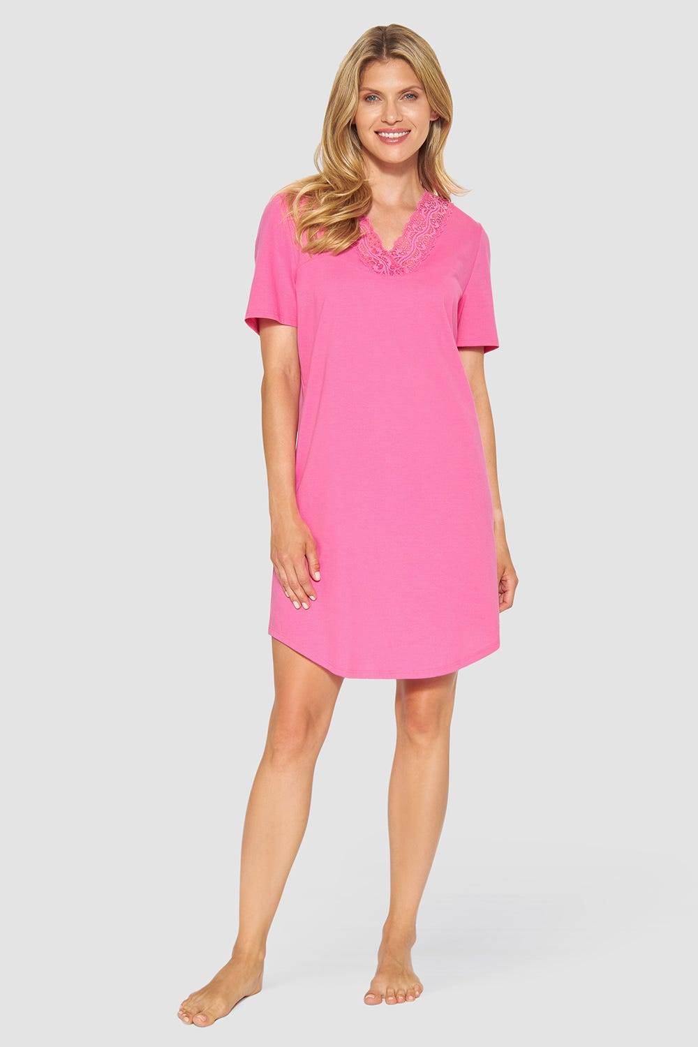 Rösch Nachthemd mit Spitzendetails Pink Baumwolle/Modal