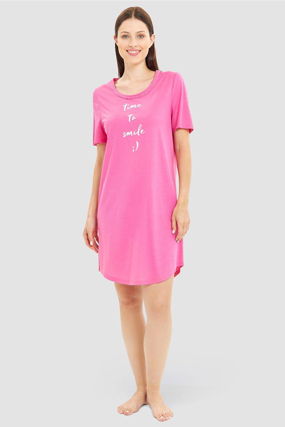 Rösch Nachthemd mit Statement-Print Pink Baumwolle/Modal