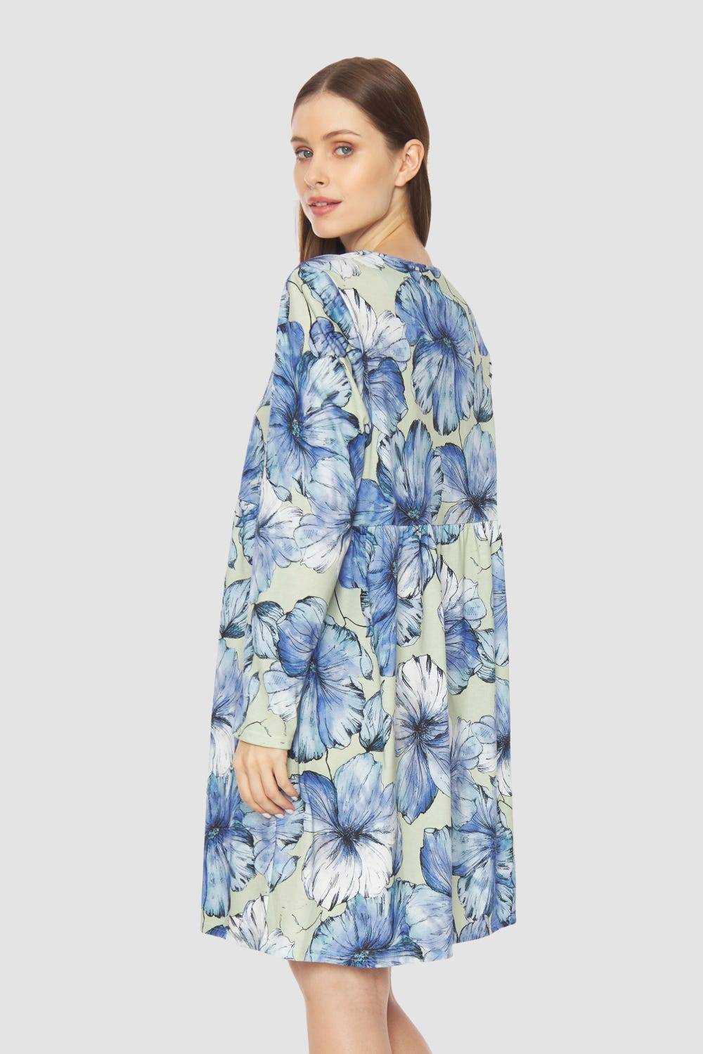 Rösch Nachthemd Mit Stufenlook Hellblau 100% Baumwolle