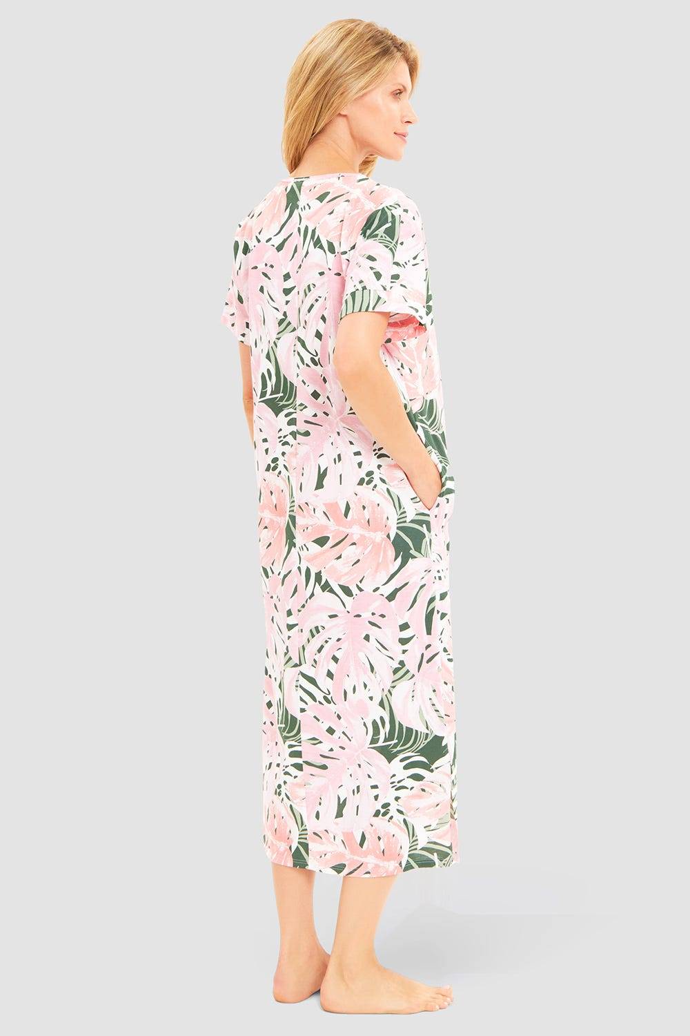 Rösch Nachtkleid Im Blätterdruck Exotisch Maxi-Länge 100% Baumwolle