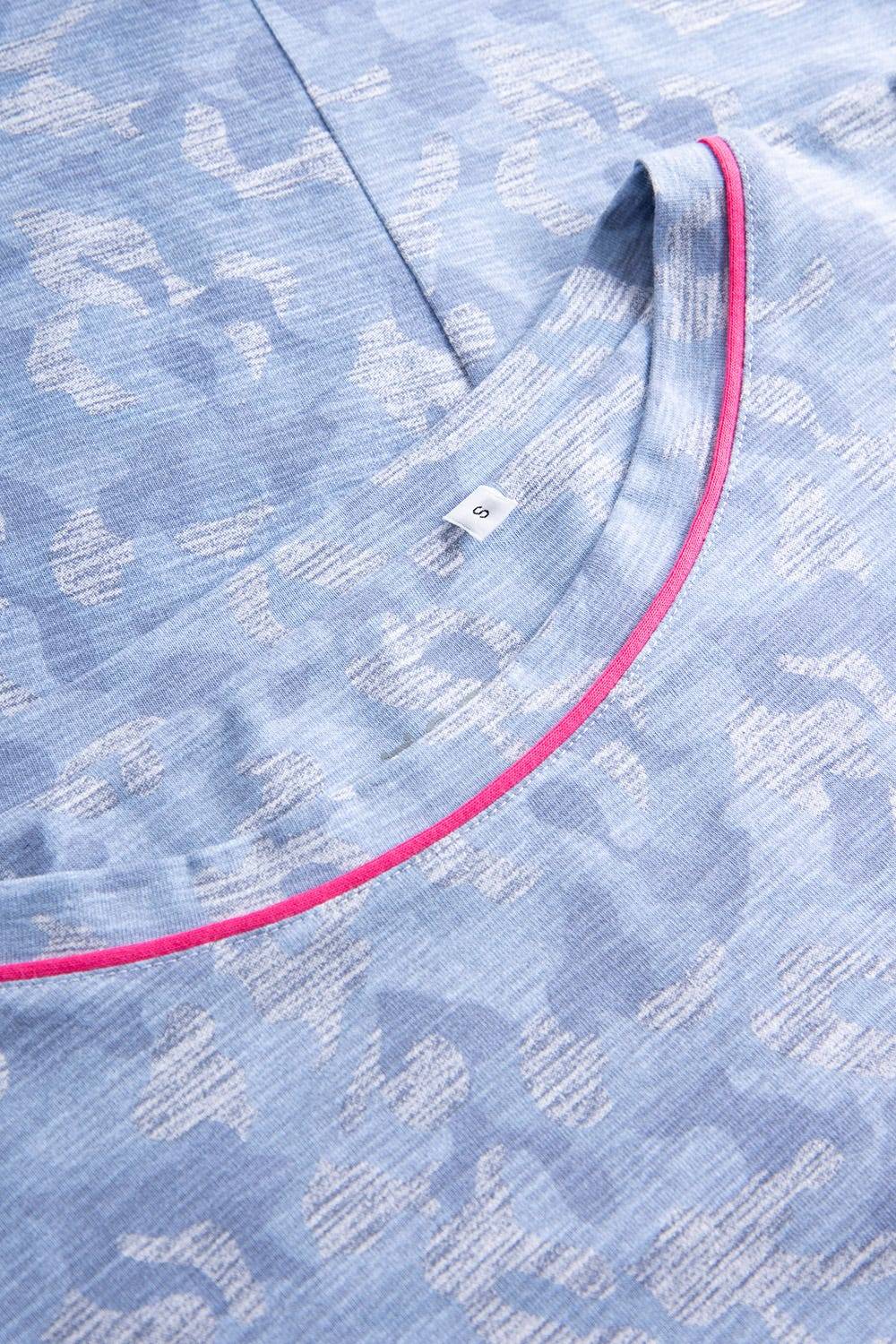 Rösch Nachtkleid Im Blauen Camouflage-Druck Halbarm Maxi-Länge Baumwolle/Elasthan