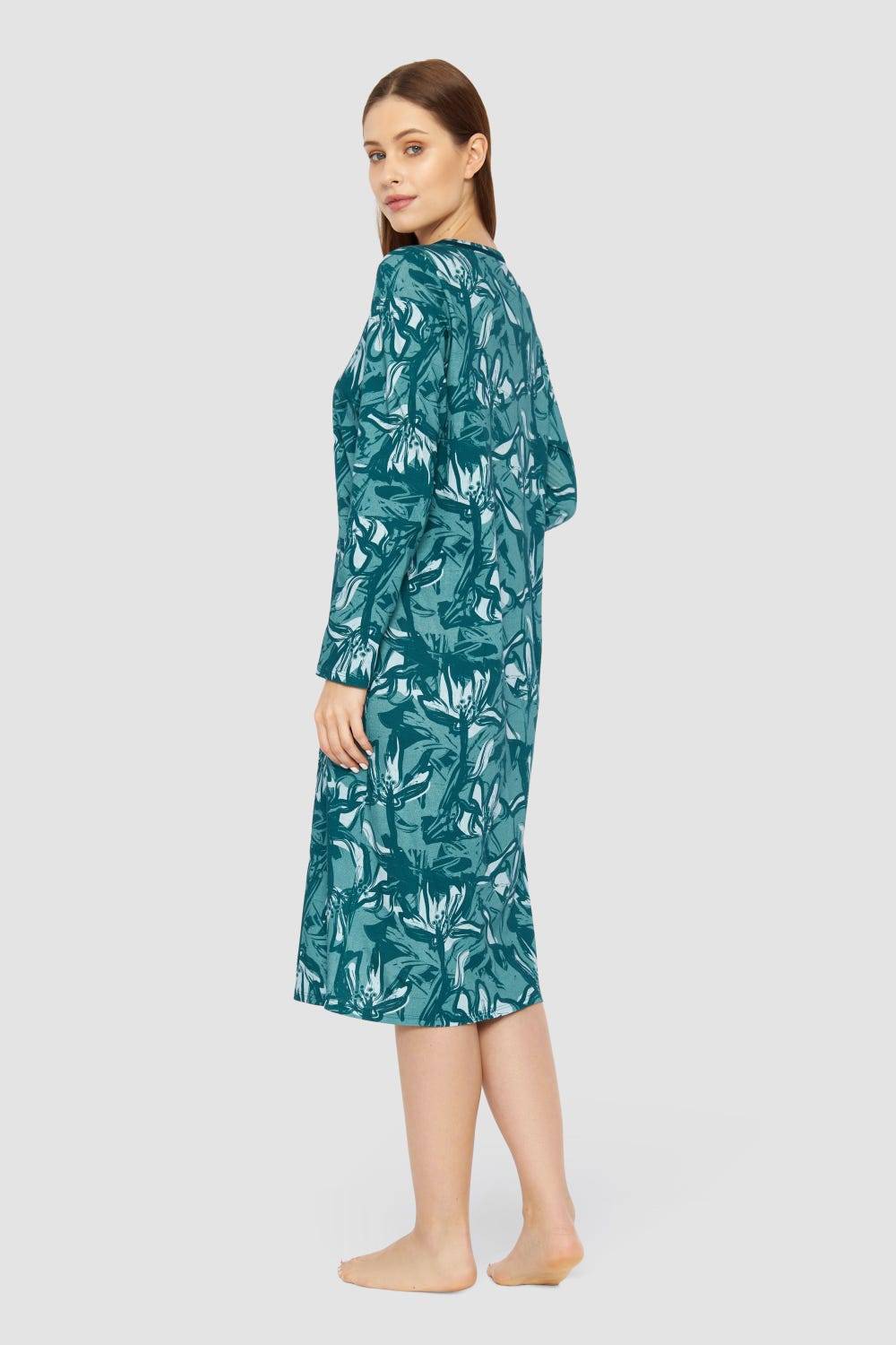 Rösch Nachtkleid Im Blumenmuster Petrol 100% Baumwolle