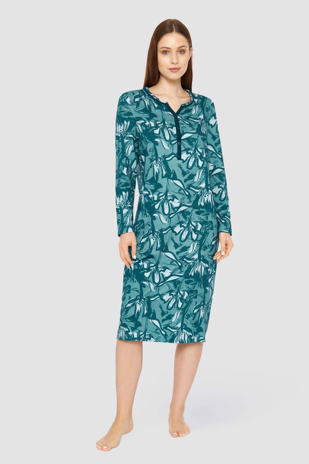 Rösch Nachtkleid im Blumenmuster Petrol 100% Baumwolle Rösch Nachtkleid im Blumenmuster Petrol 100% Baumwolle