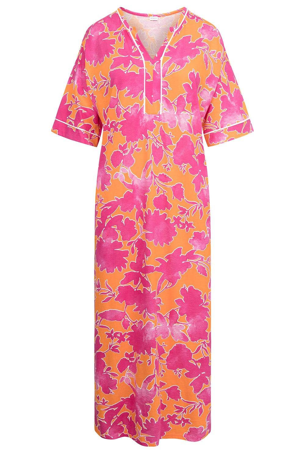 Rösch Nachtkleid Im Floralen Druck Orange-Pink Tunika-Style Maxi-Länge Baumwolle/Modal