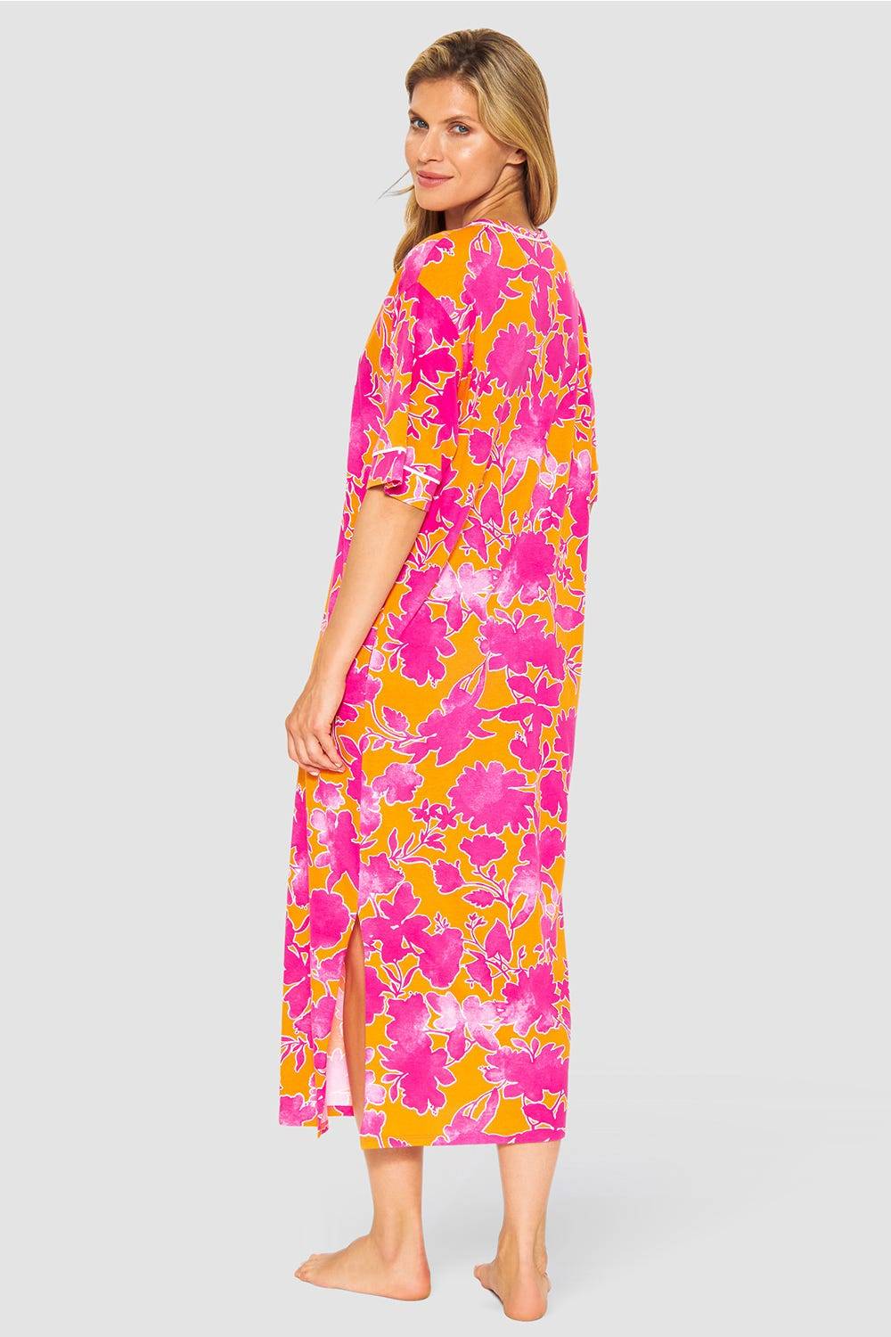 Rösch Nachtkleid Im Floralen Druck Orange-Pink Tunika-Style Maxi-Länge Baumwolle/Modal