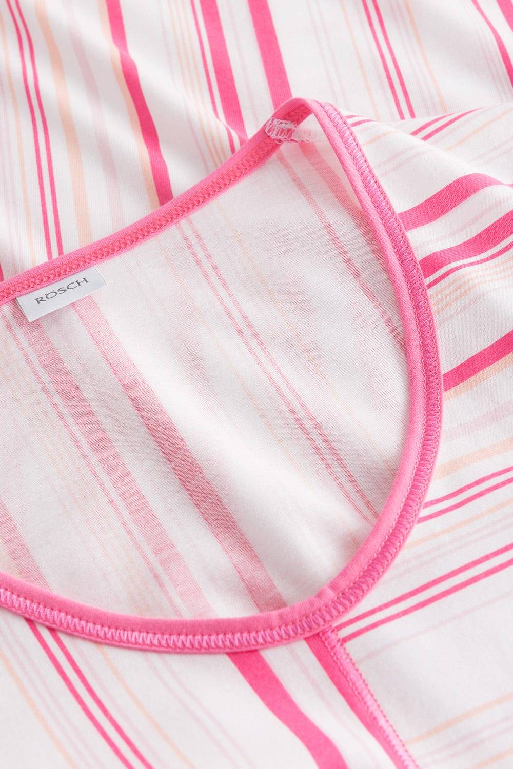 Rösch Nachtkleid Im Rosa Streifendruck V-Ausschnitt Ziernähte 100% Baumwolle