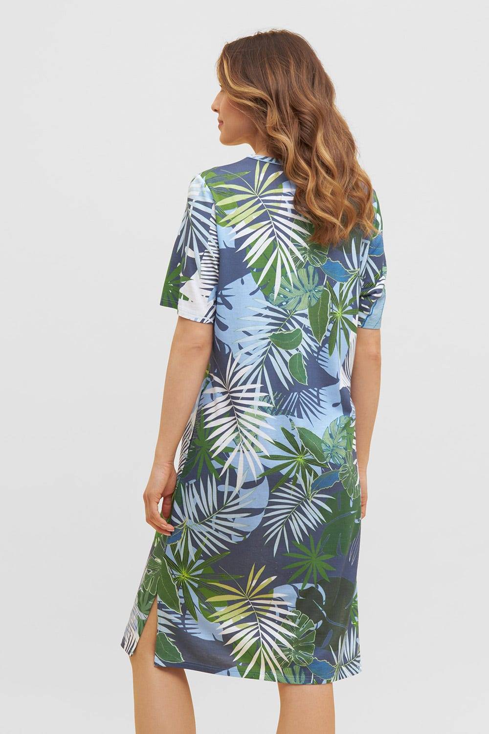 Rösch Nachtkleid Im Tropischen Palmen-Druck Taschen Baumwolle/Modal