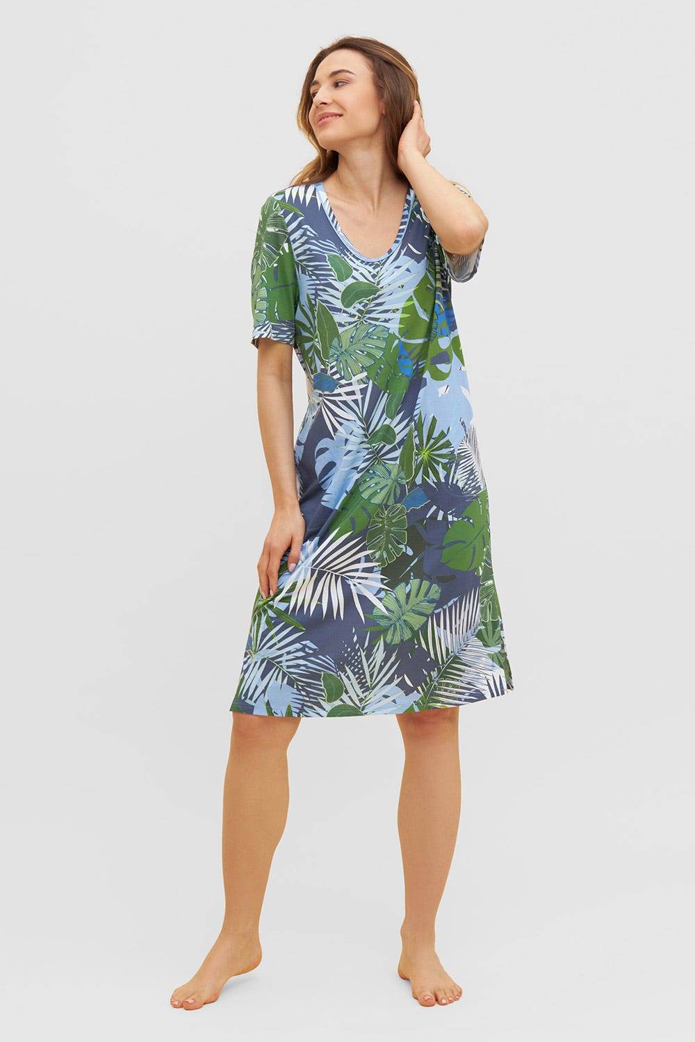 Rösch Nachtkleid im tropischen Palmen-Druck Taschen Baumwolle/Modal