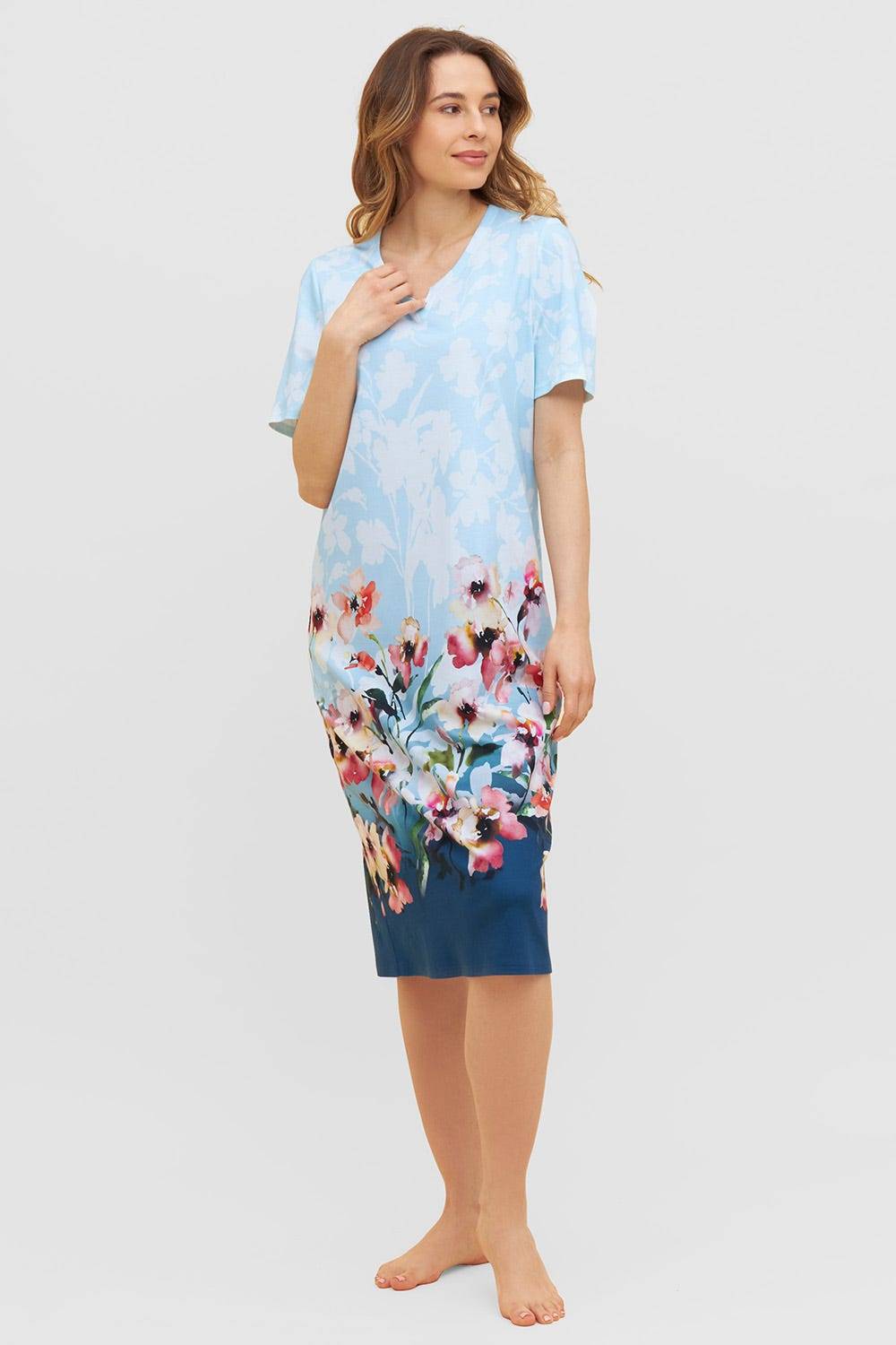 Rösch Nachtkleid mit platziertem Druck Kurzarm Baumwolle/Modal