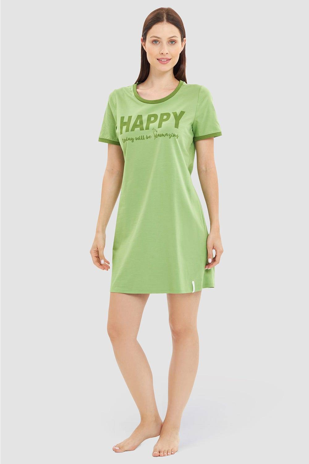 Rösch Nachtkleid mit Statement-Print Grün Baumwolle/Elasthan