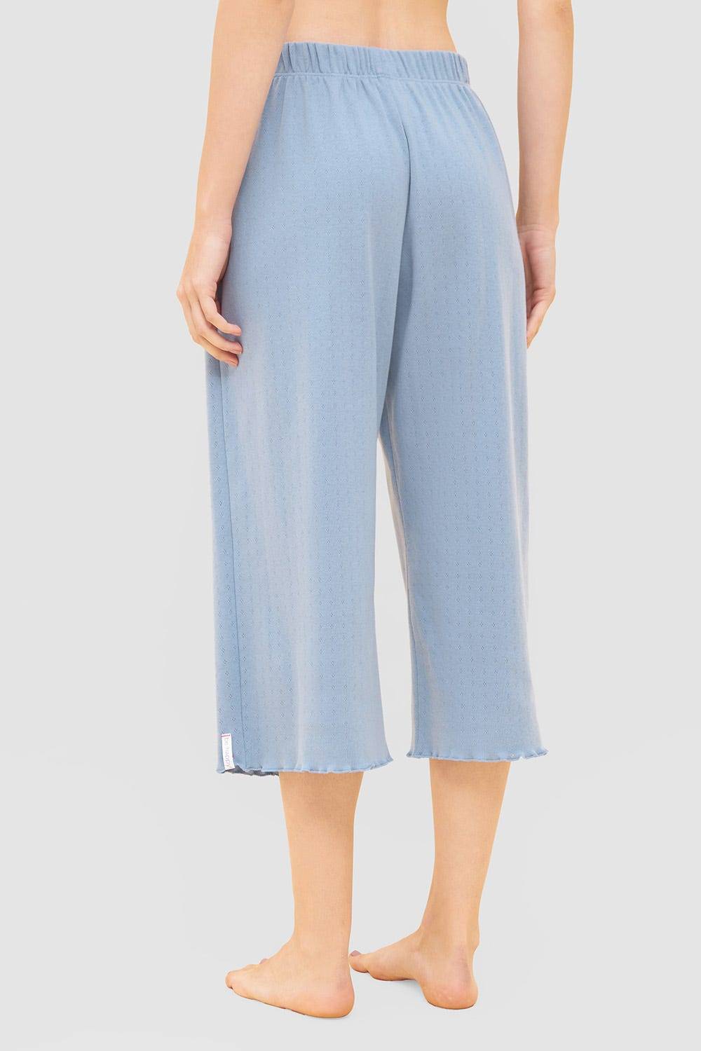 Rösch Pyjama-Hose Aus Ajour Feinstrick Hellblau Mix & Match 100% Baumwolle