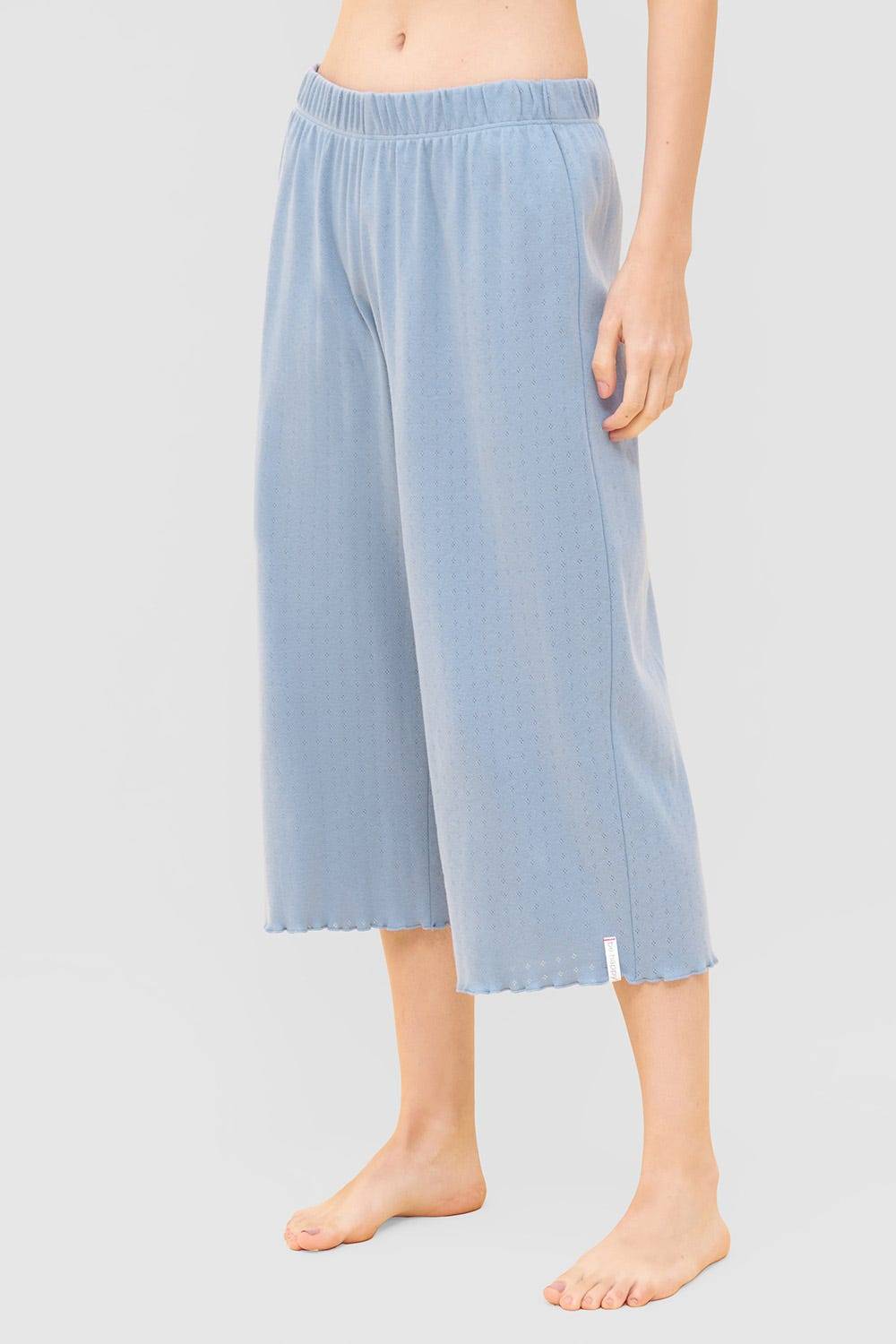 Rösch Pyjama-Hose aus Ajour Feinstrick Hellblau Mix &amp; Match 100% Baumwolle